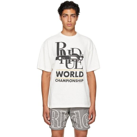 Rhude World Champion T-Shirt L Mens Off-White Cotton Tee - Picture 1 of 16